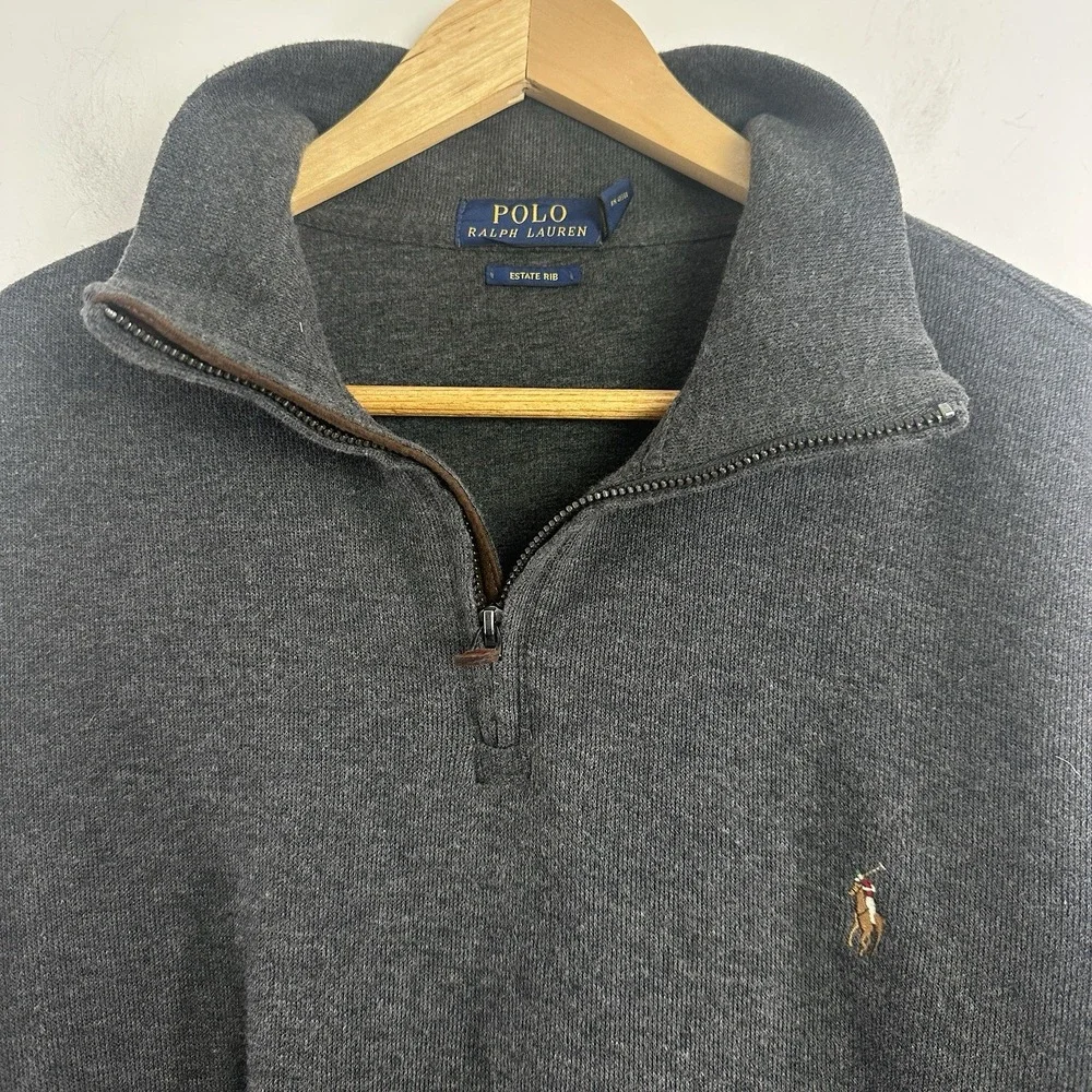 Polo Ralph Lauren Sweater Mens XL Charcoal 1/4 Zip Mock Neck Estate Rib Pullover